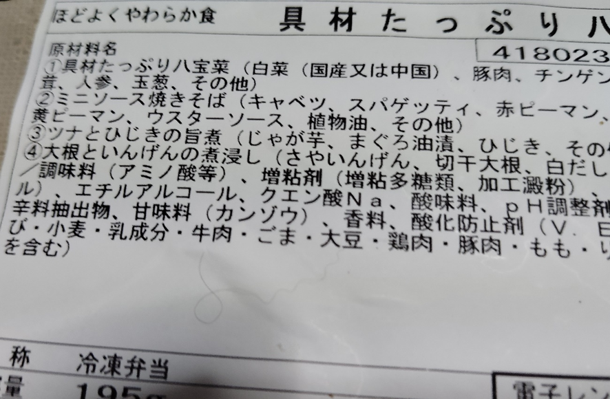 ウェルネスダイニングの成分表示